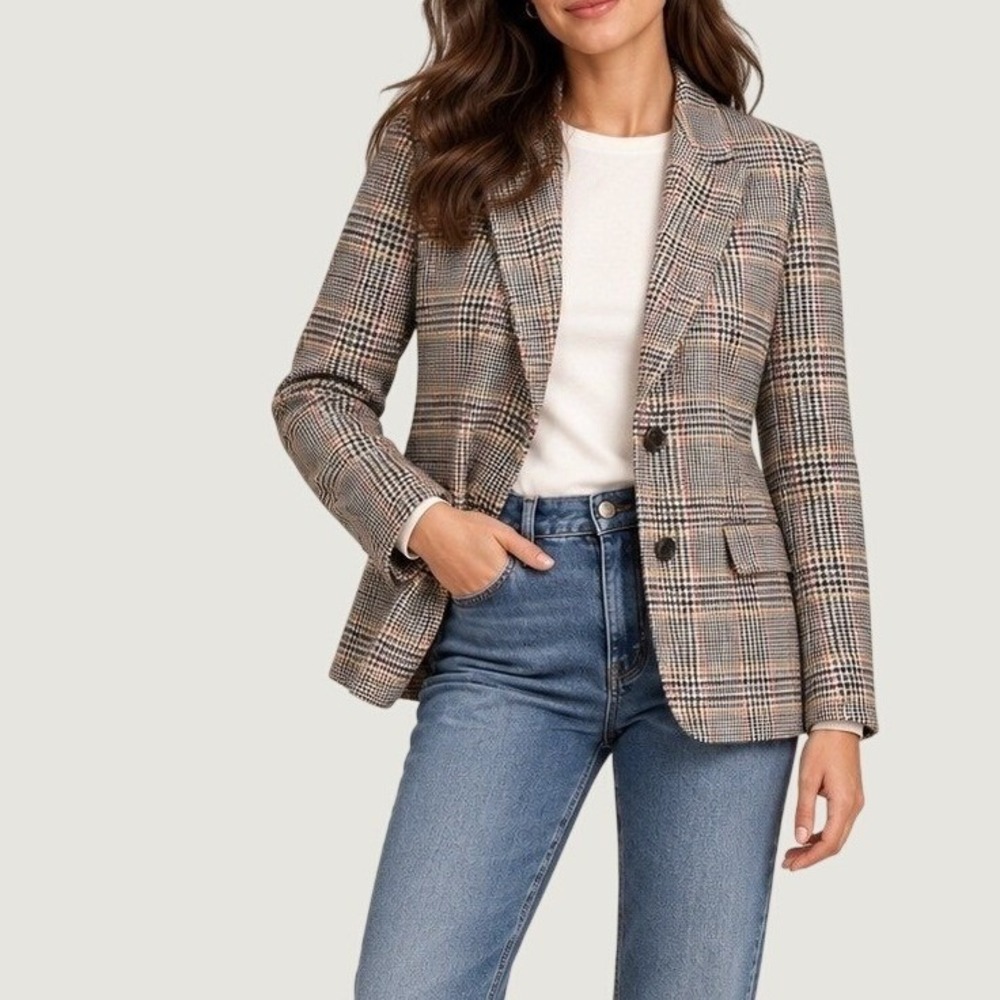 J.Crew Somerset Blazer Women's 8P Brown Glen Plaid Moon British Wool Jacket
